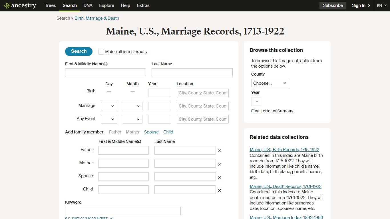 Maine, U.S., Marriage Records, 1713-1922 - Ancestry